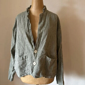 Flax sz M/L 100% linen lightweight blazer jacket 26” pit to pit by 22” length